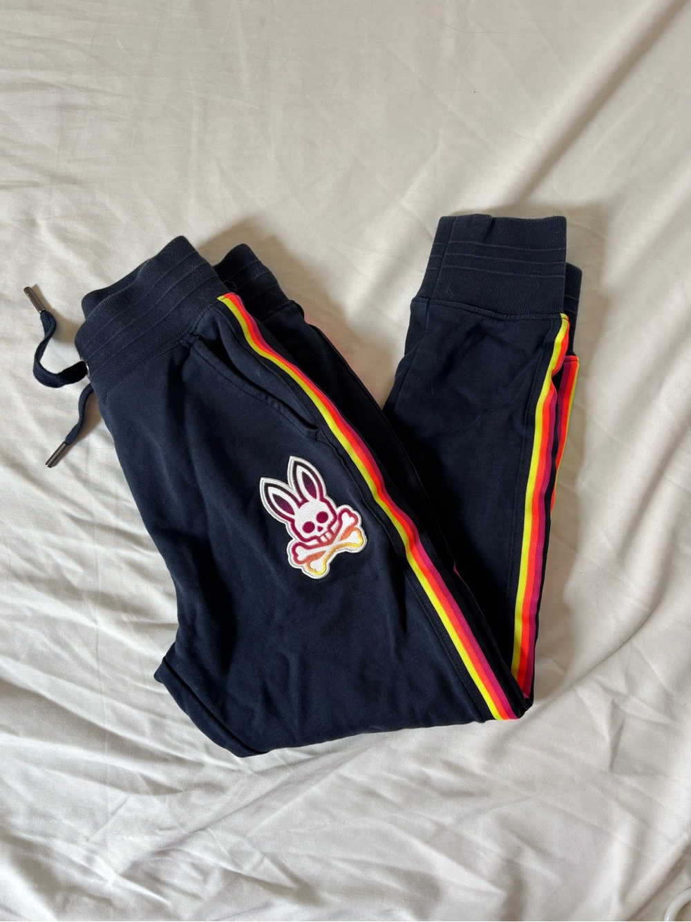 Psycho Bunny Navy Kids Sweatpants with Rainbow Side Stripes